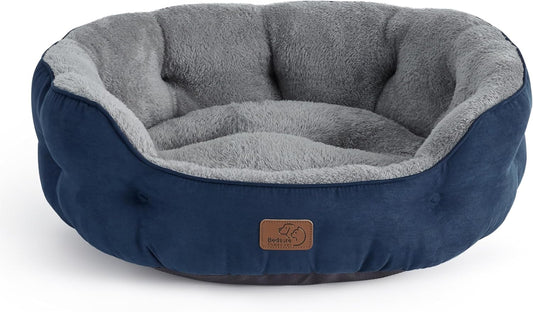 Dog Beds for Small Dogs - Round Cat Beds for Indoor Cats, Washable Pet Bed for Puppy and Kitten with Slip-Resistant Bottom, 20 Inches, Navy